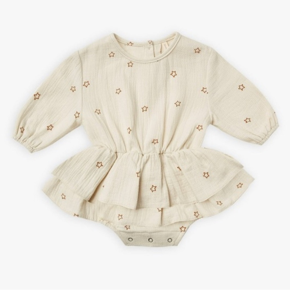 Cream Star Patterned Baby Romper 6-12m